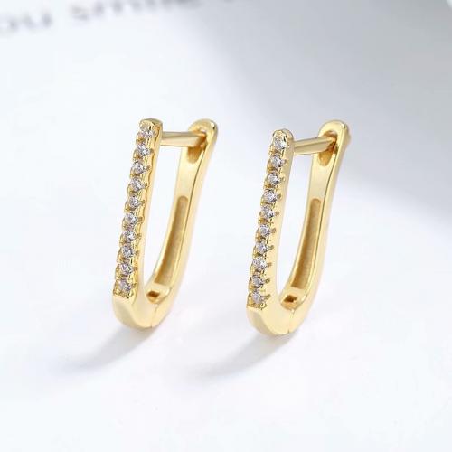 14K Gold plated U huggie hoops earrings cubic zirconia for women girls