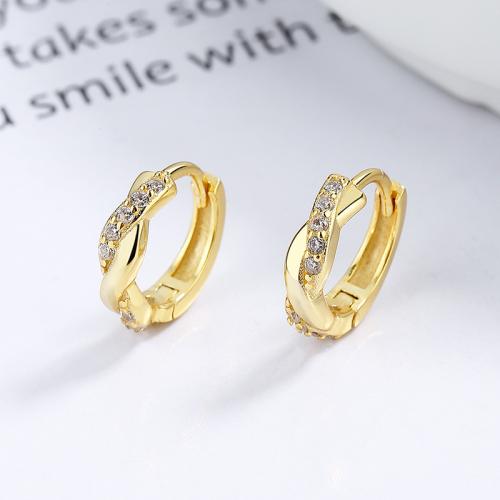 14K Gold woman pave twisted huggie hoop earrings