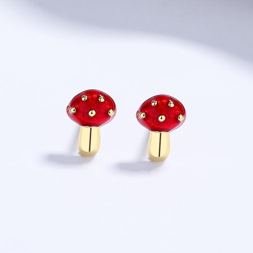 14K gold Kids colorful mushroom red enamel toddler earring