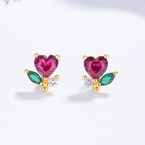 14K gold plated birthstone cz heart baby hypoallergenic toddler earrings for kids