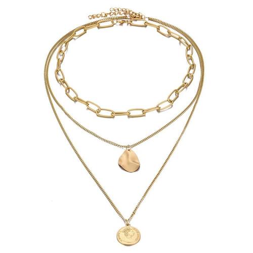 14K yellow gold plated dainty coin pendent choker layered necklace