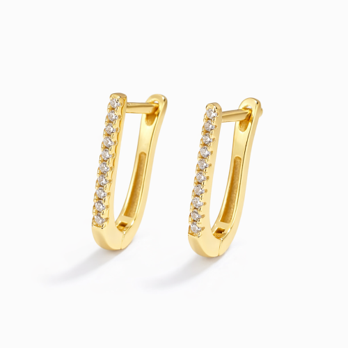 14K Gold plated U huggie hoops earrings cubic zirconia for women girls
