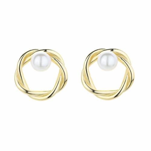 14K Gold plated sterling silver shell pearl stud earrings for women and girl