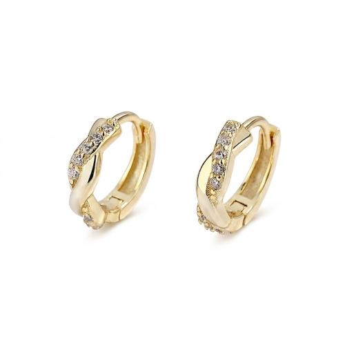 14K Gold woman pave twisted huggie hoop earrings