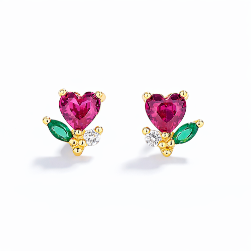 14K gold plated birthstone cz heart baby hypoallergenic toddler earrings for kids