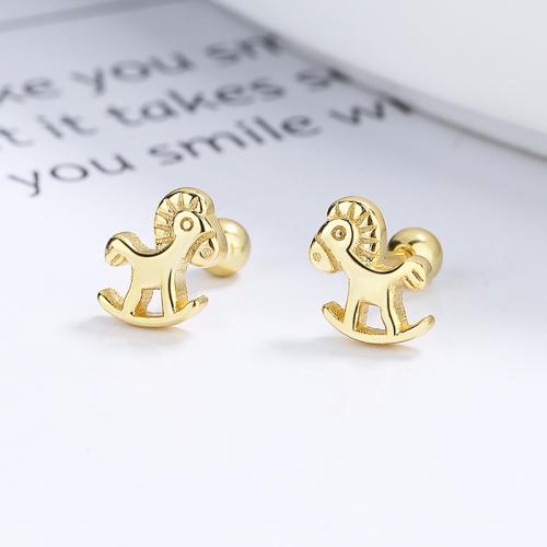 18K Gold plating cute horse kids stud earring