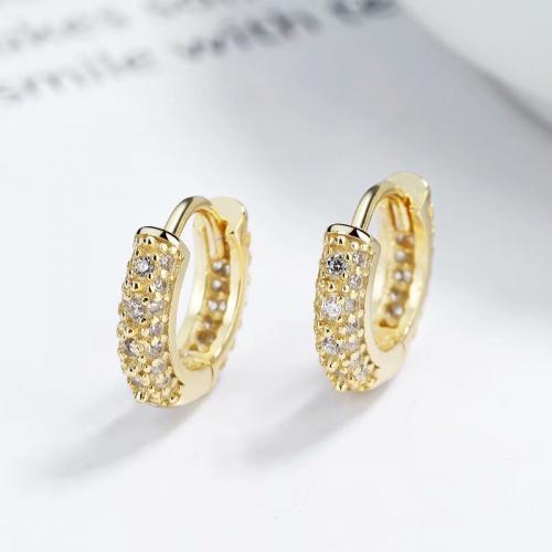 18K Yellow gold  pave studded huggie hoop earring made of sterling silver