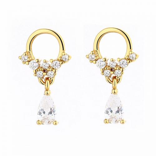 18K carat gold plated dainty tear shape big cz drop dangle earring made of sterling silver