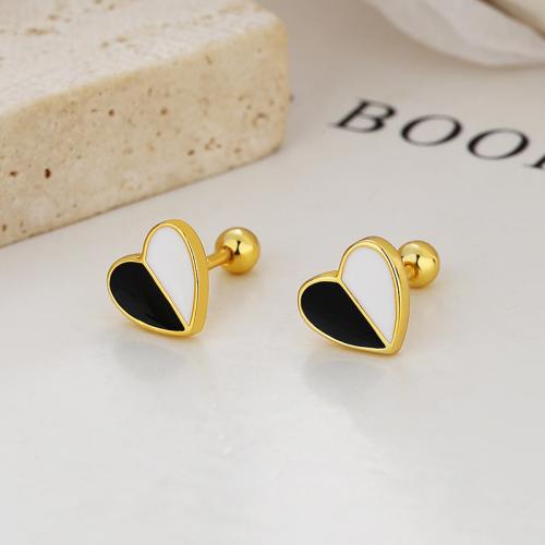 18K gold plated enamel heart stud earrng