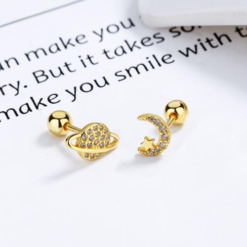 18K gold plated planet and moon studs earring