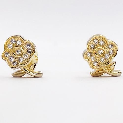 18K gold plated sterling silver flower earring with white cz