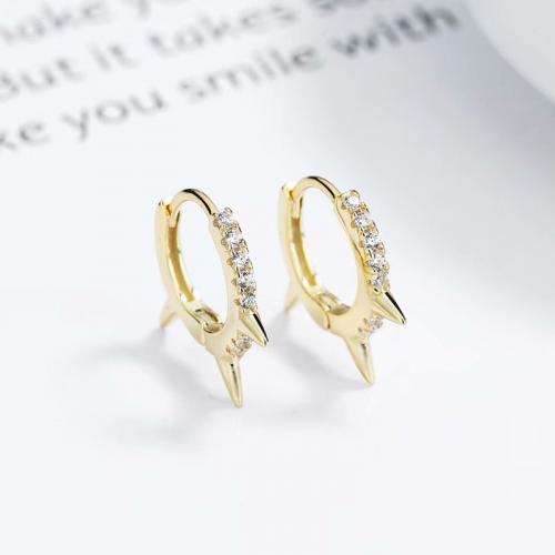 18K gold plating tiny triple spike crystal huggie hoop ear made of 925 sterling silver