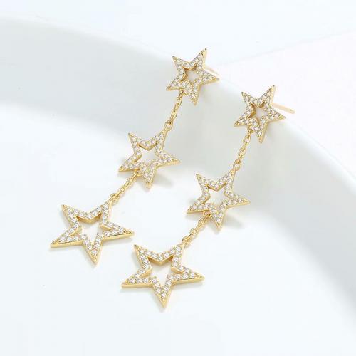 18K yellow gold plated star burst triple cz star dangle earrings