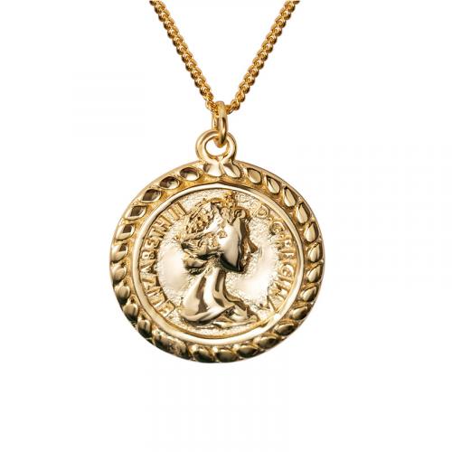 18K yellow gold plated vintage queen coin pendent necklace for women
