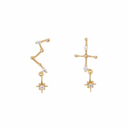 18K yellow gold plated zodiac constellation clear cz studs earring 