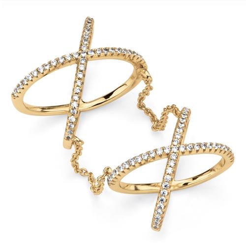 18K yellow gold sterling silver micro paved X shape knuckle ring