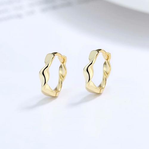 18K yellow gold wave hoop earring make of 925 sterling silver