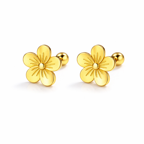 18K gold gorgeous girls flower screwback safety baby earring