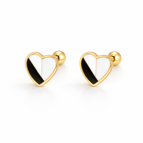 18K gold plated enamel heart stud earrng