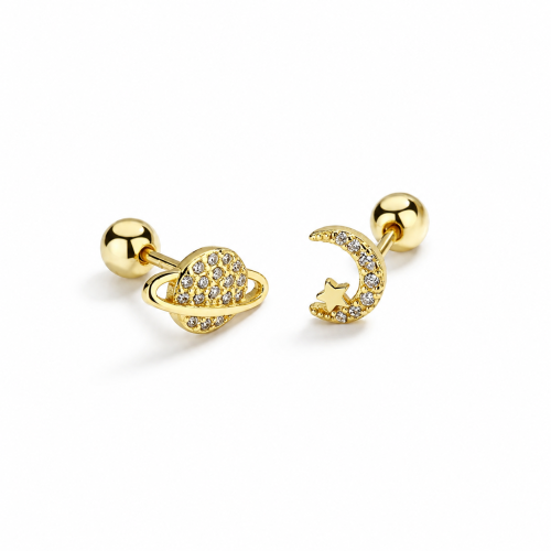 18K gold plated planet and moon studs earring 18K gold plated planet and moon studs earring