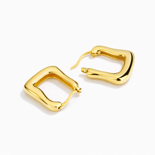 18K gold plated sterling silver vintage irregular huggie hoop earrings for girl