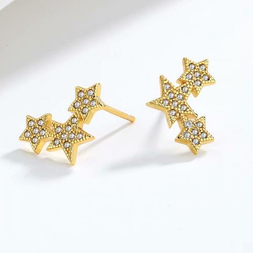 18k gold plated fashion triple star micro pave cz stud earring made of sterling silver