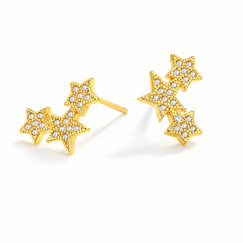 18k gold plated fashion triple star micro pave cz stud earring made of sterling silver