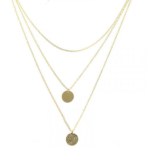 3 tier gold plating compass coin dainty layered women's necklace