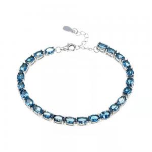 925 Sterling Silver Blue Color Oval Shape CZ Bracelet