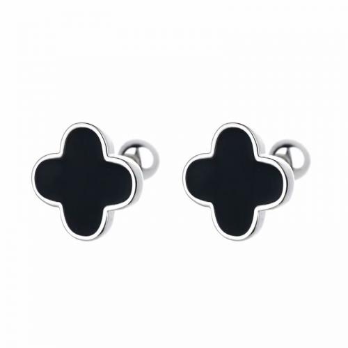 925 Sterling silver black enamel clover stud earrings
