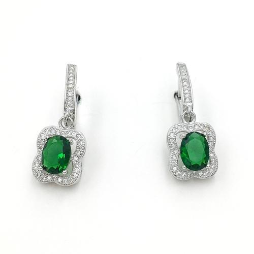 925 silver green color cz earrings