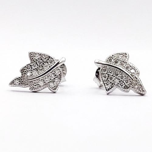 925 silver micro pave leaf cz earrings
