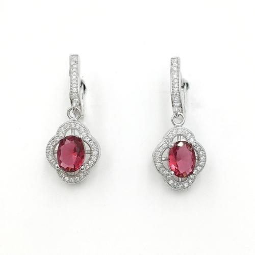 925 silver oval shape ruby cz lock earring