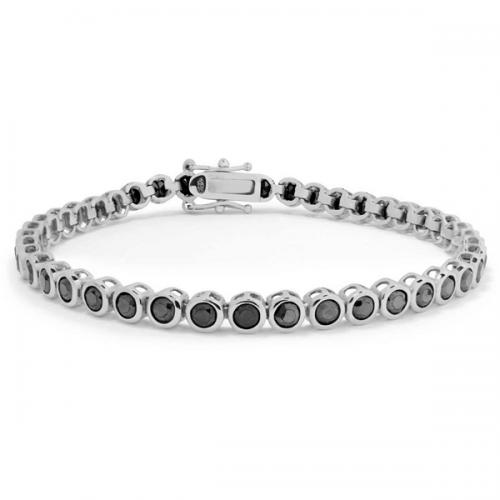 925 sterling silver classic bezel set black round cubic zirconia tennis bracelets