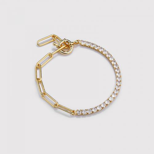 925 sterling silver cuban chain bracelet with clear cz - 副本