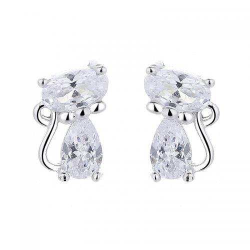 925 sterling silver cubic zirconia kitty cat stud earring for kids