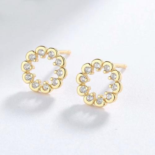 925 sterling silver dainty tiny flower clear cz stud earring with 18k gold plated