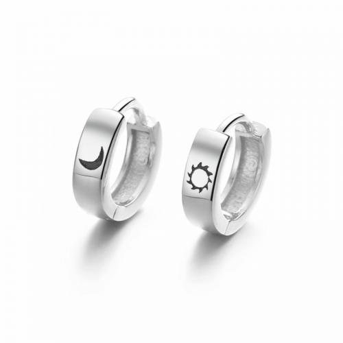 925 sterling silver men's huggie hoop earring with engraved moon and star pattern