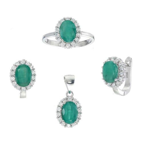 925 sterling silver oval shape emerald cz earring ring jewelry sets
