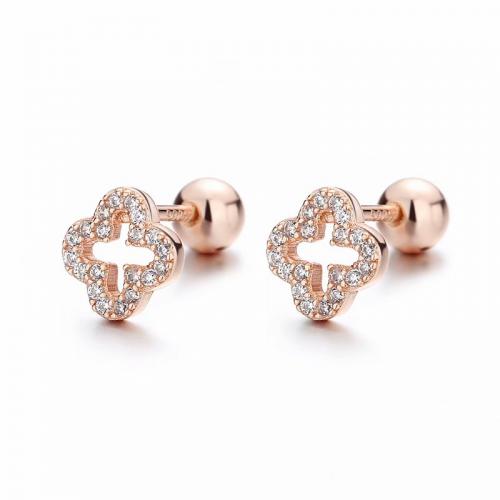 925 sterling silver pave cz clover earrings