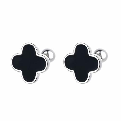 925 Sterling silver black enamel clover stud earrings
