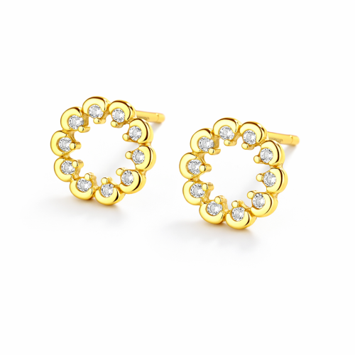 925 sterling silver dainty tiny flower clear cz stud earring with 18k gold plated