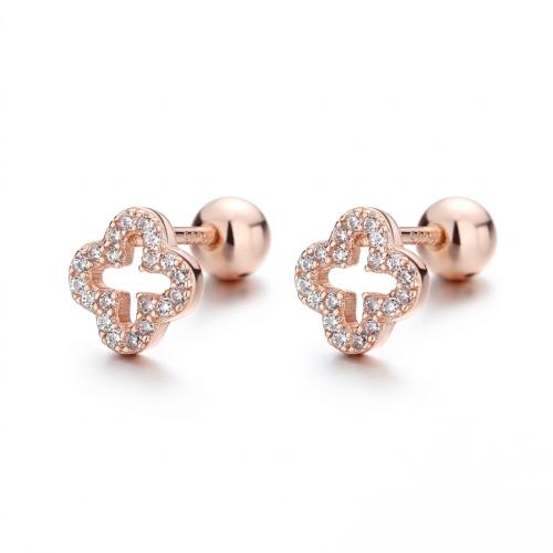 925 sterling silver pave cz clover earrings
