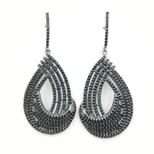 Black plating black cubic zirconia 925 sterling silver dangle earring
