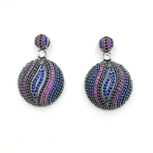 Black plating sterling silver round shape dangle earring