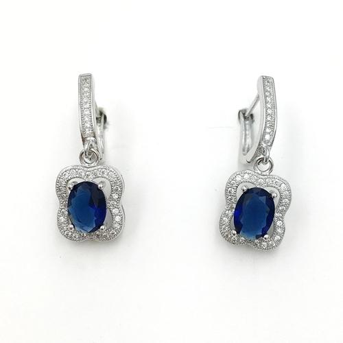 Blue sapphire main stone 925 silver flower earrings 