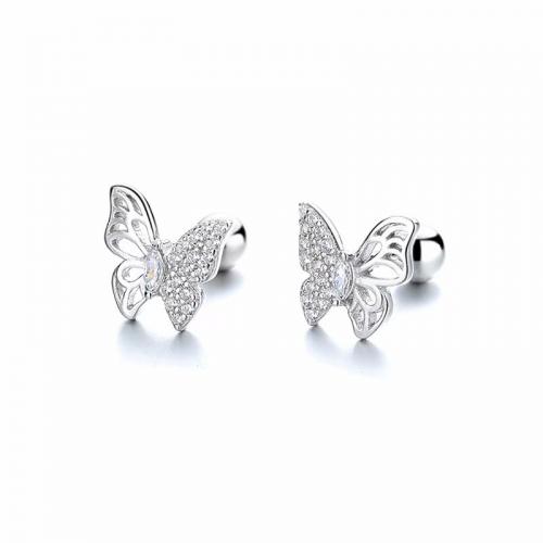 Butterfly sterling silver pave cz stud earring for children