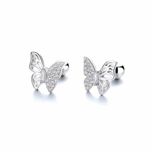 Butterfly sterling silver pave cz stud earring for children