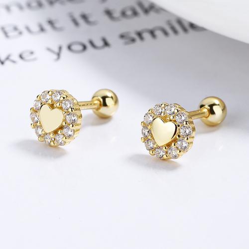 Hypoallergenic Girls sterling silver CZ heart studs earring