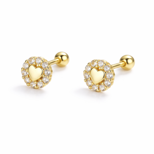 Hypoallergenic Girls sterling silver CZ heart studs earring